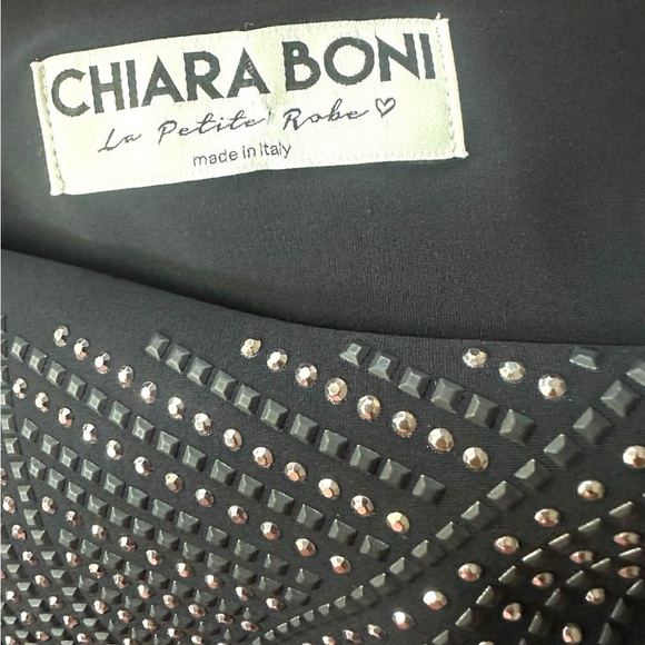 Chiara Boni Italian Black Studded Long Bell Sleeve Cocktail Dress Size 40 US 6 - Picture 3 of 8